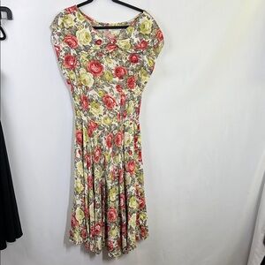 Torrid Pink and Red Floral Midi Dress with Cap Dolman Sleeves